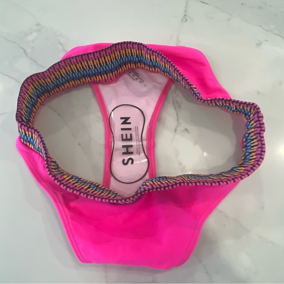 Shein Cheeky Vibrant Pink Bikini Bottoms with Multicolor Waistband - Picture 7 of 10